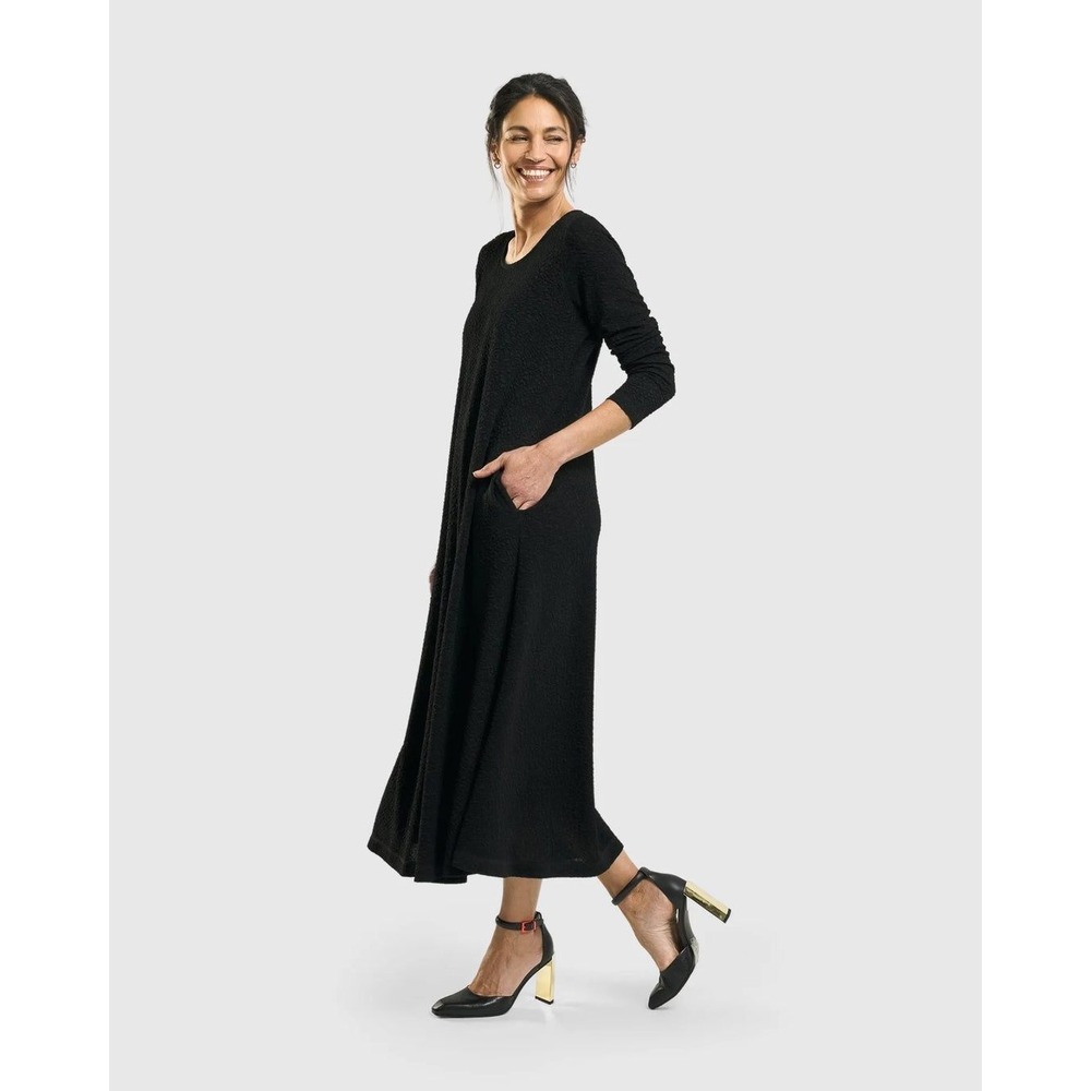 NEW Alembika Sabrina A-Line Textured Maxi Dress Black Pockets‎ Womens 6-8